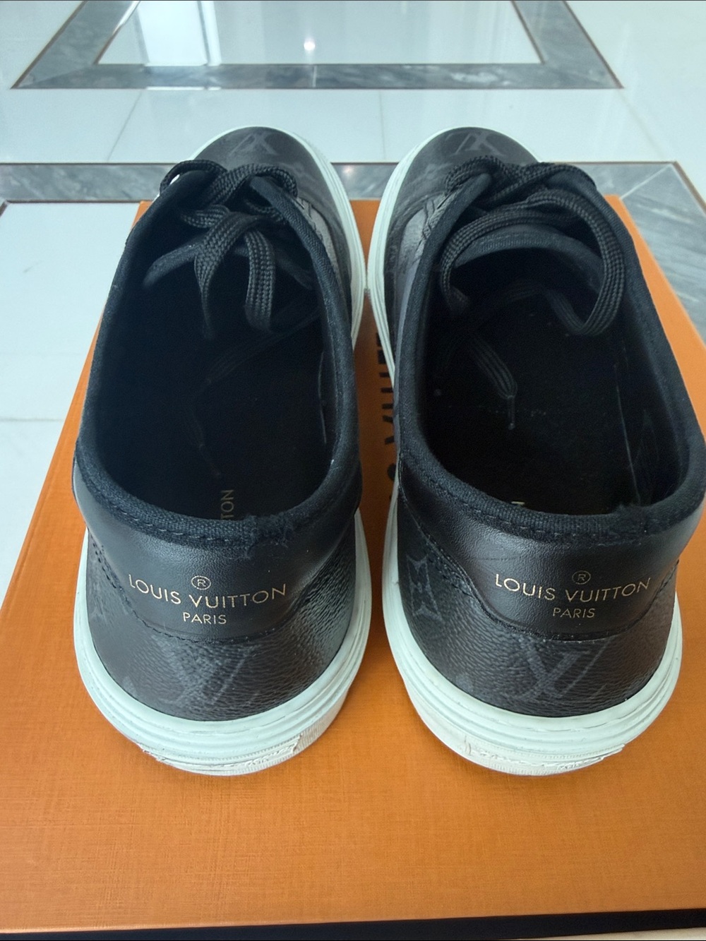 Louis Vuitton Black Monogram Leather Low-Top Sneakers with White Sole - Picture 4 of 7